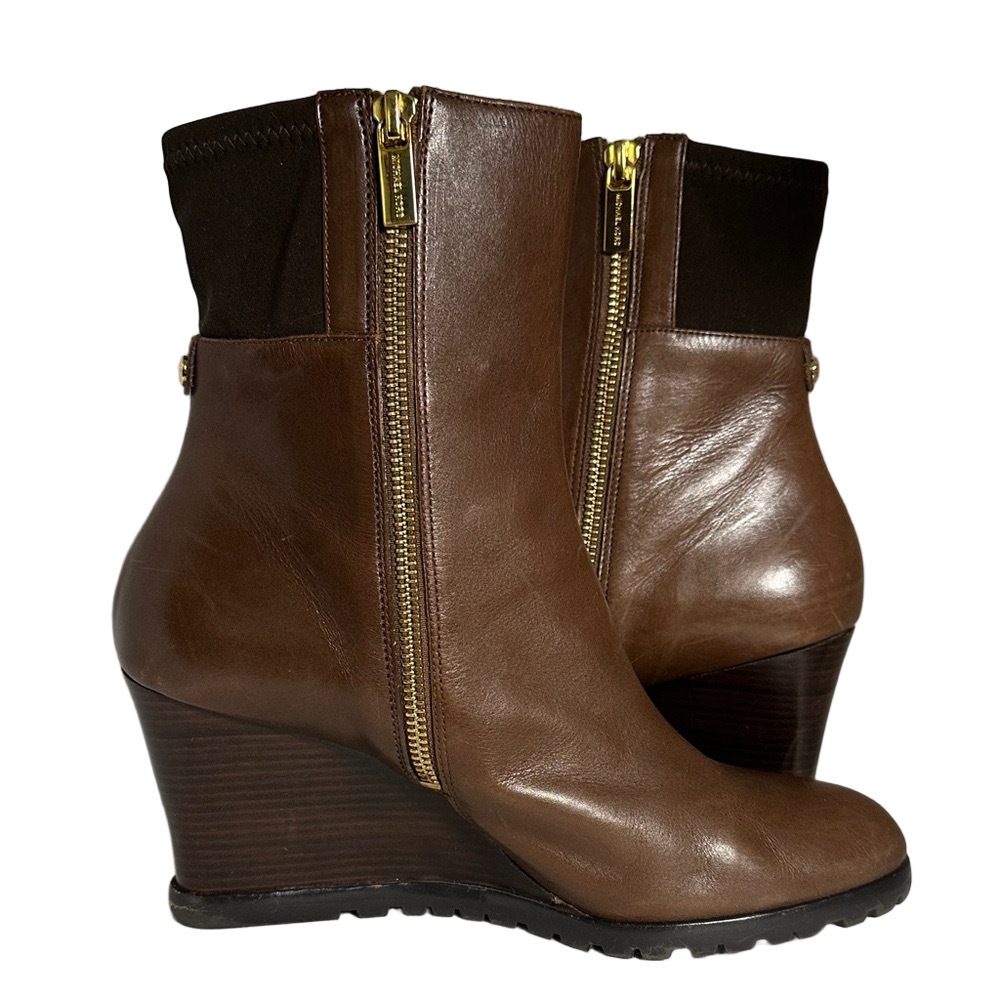 Michael Michael Kors Brown Leather Wedge Ankle Boots – Size 9M - Picture 4 of 14